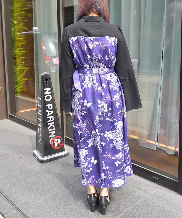 Butterfly & Floral Pattern Zip Dress