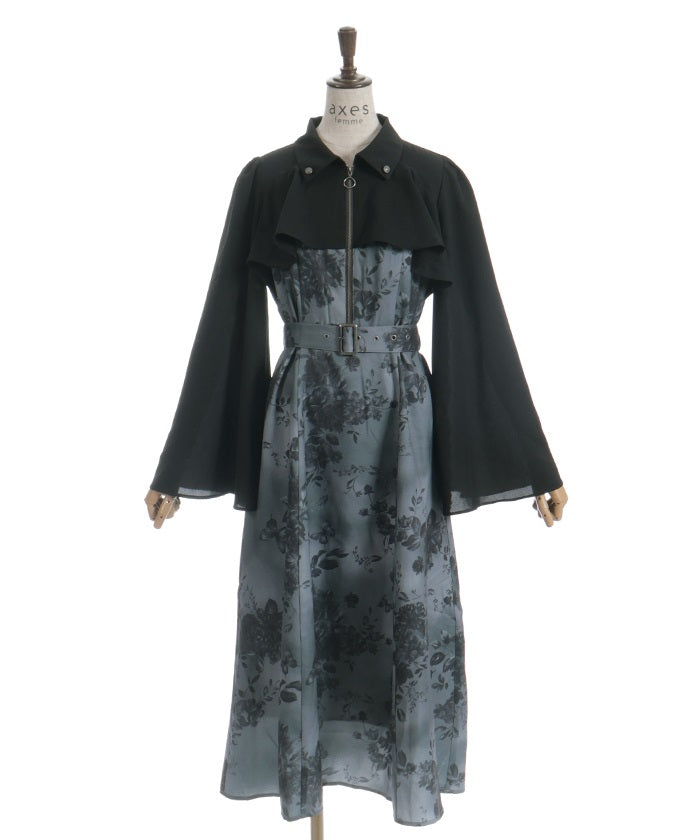 Butterfly & Floral Pattern Zip Dress