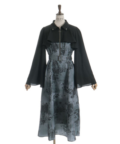 Butterfly & Floral Pattern Zip Dress