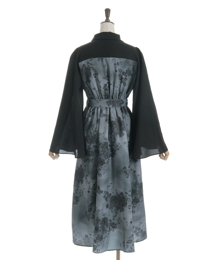 Butterfly & Floral Pattern Zip Dress