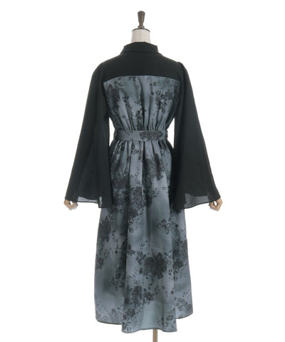 Butterfly & Floral Pattern Zip Dress