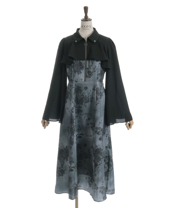 Butterfly & Floral Pattern Zip Dress