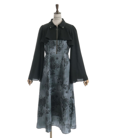 Butterfly & Floral Pattern Zip Dress