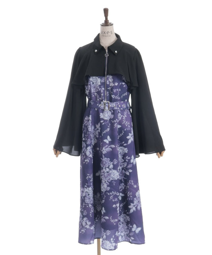 Butterfly & Floral Pattern Zip Dress