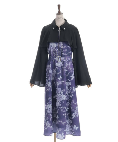 Butterfly & Floral Pattern Zip Dress