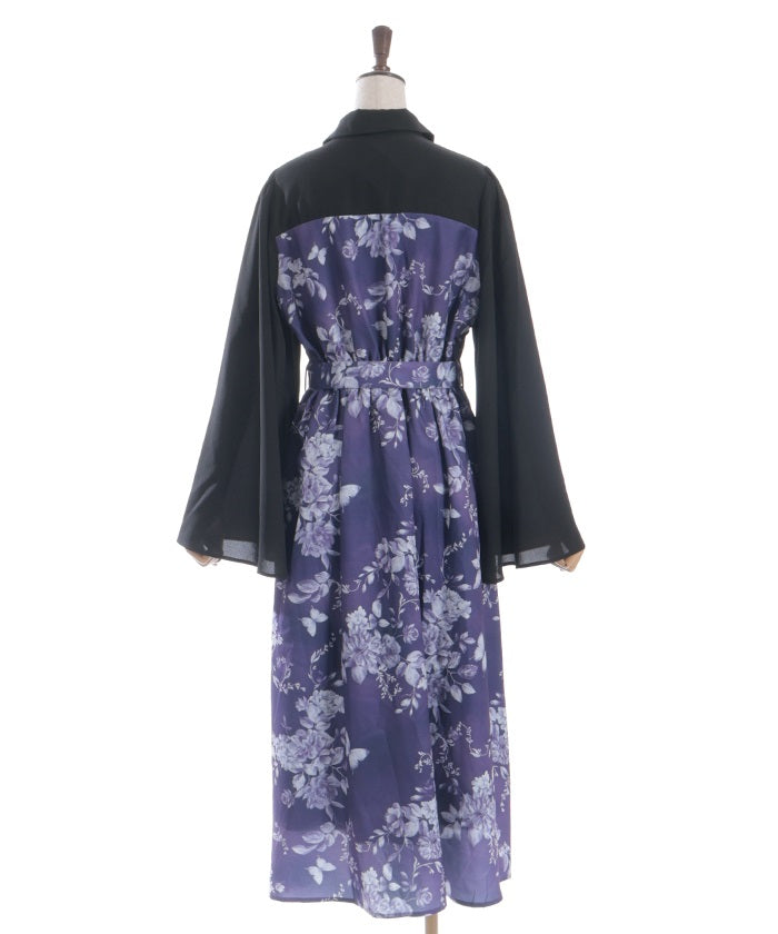 Butterfly & Floral Pattern Zip Dress