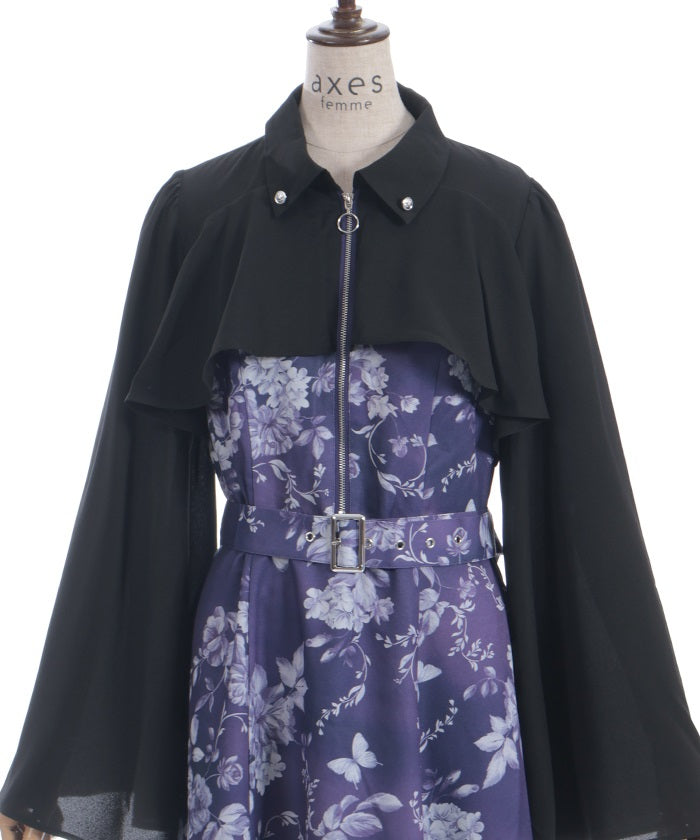 Butterfly & Floral Pattern Zip Dress