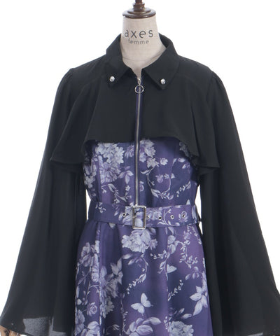 Butterfly & Floral Pattern Zip Dress