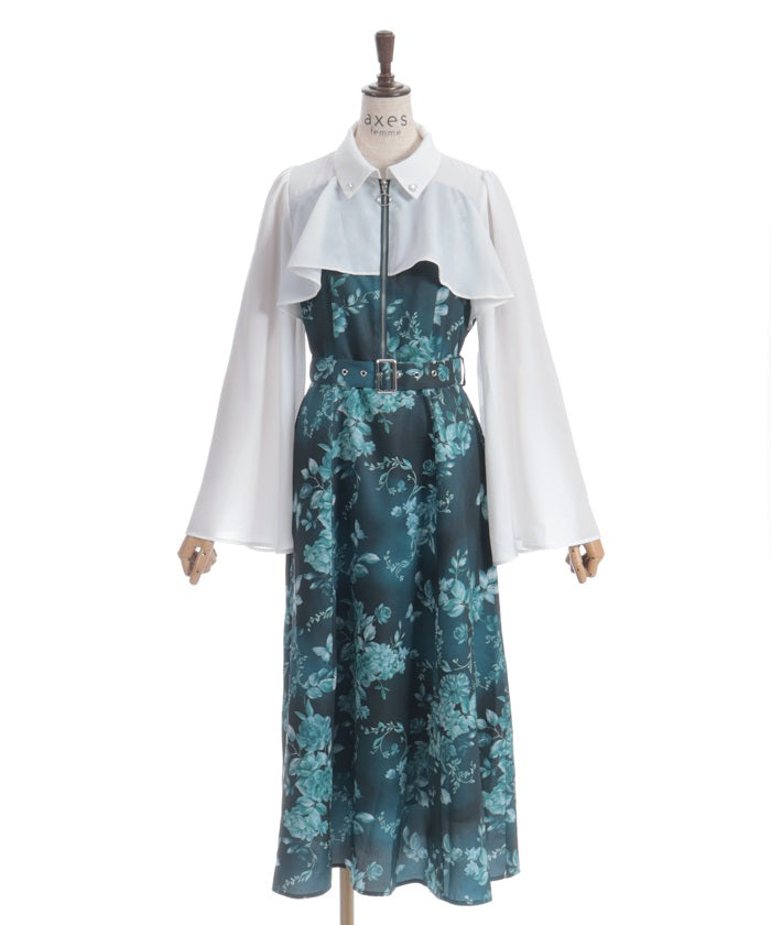 Butterfly & Floral Pattern Zip Dress