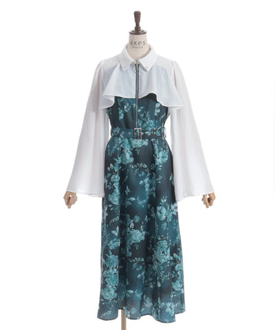 Butterfly & Floral Pattern Zip Dress