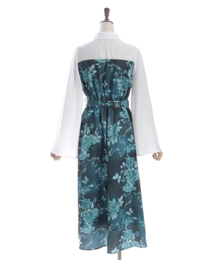 Butterfly & Floral Pattern Zip Dress