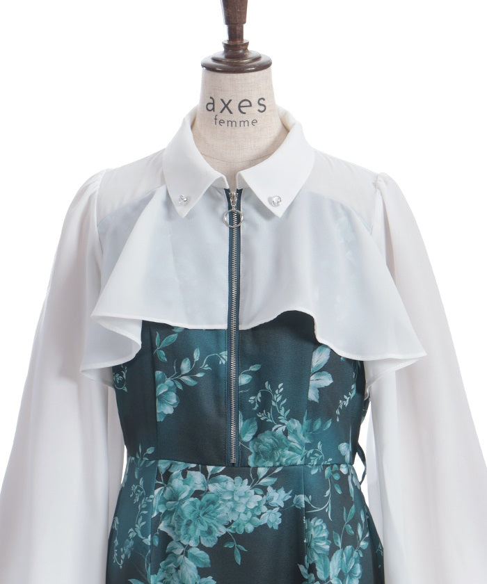 Butterfly & Floral Pattern Zip Dress