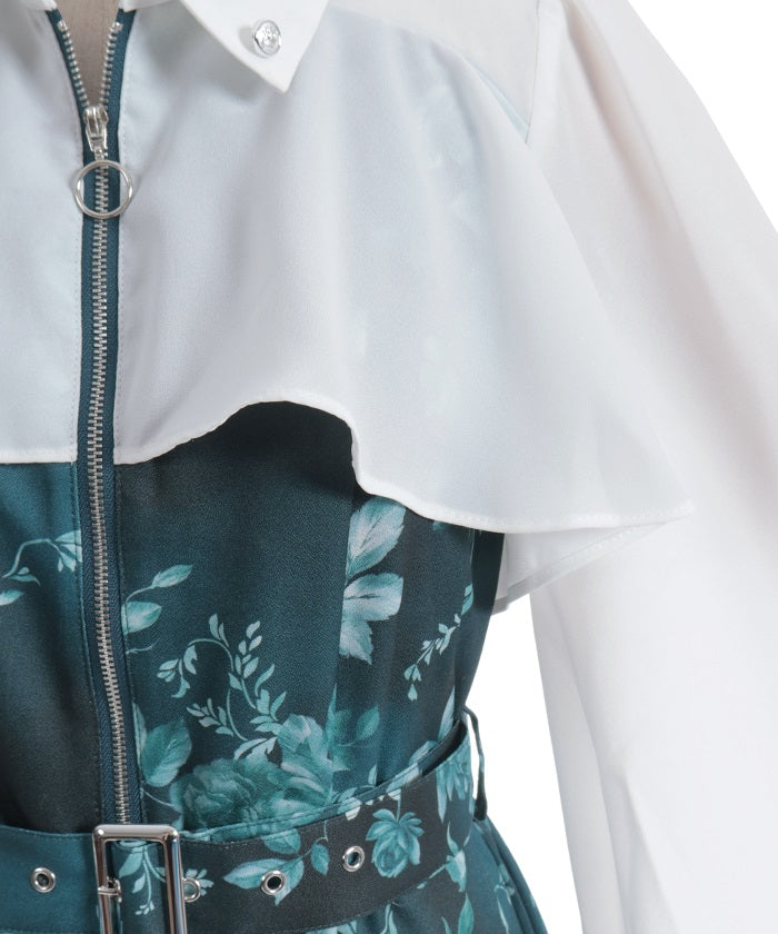 Butterfly & Floral Pattern Zip Dress