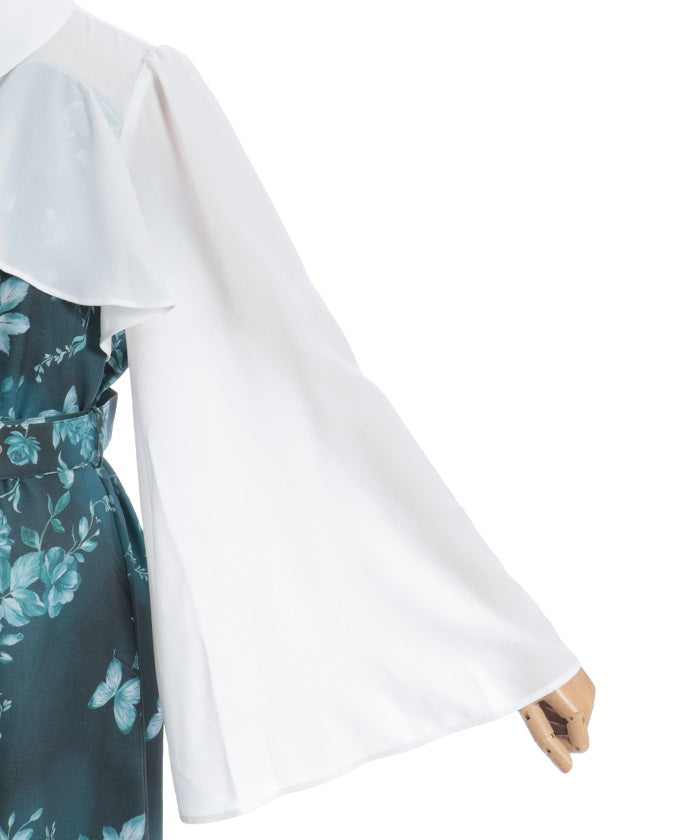 Butterfly & Floral Pattern Zip Dress