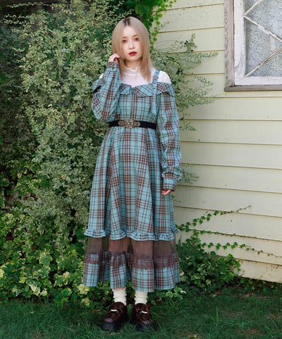 Tartan Plaid Open Shoulders Dress