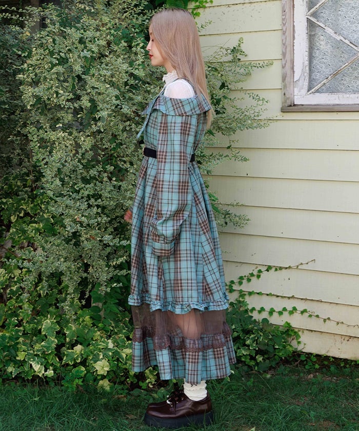 Tartan Plaid Open Shoulders Dress