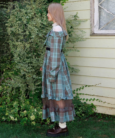 Tartan Plaid Open Shoulders Dress