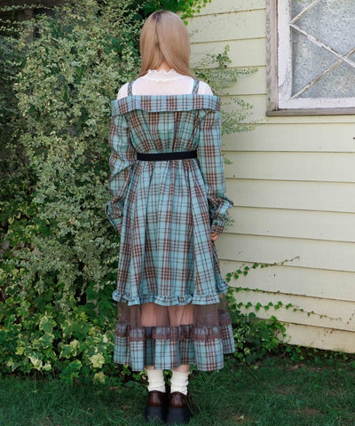 Tartan Plaid Open Shoulders Dress