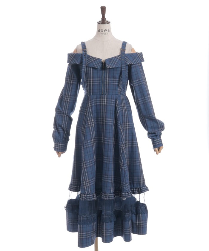 Tartan Plaid Open Shoulders Dress