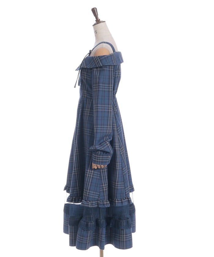 Tartan Plaid Open Shoulders Dress