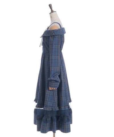 Tartan Plaid Open Shoulders Dress
