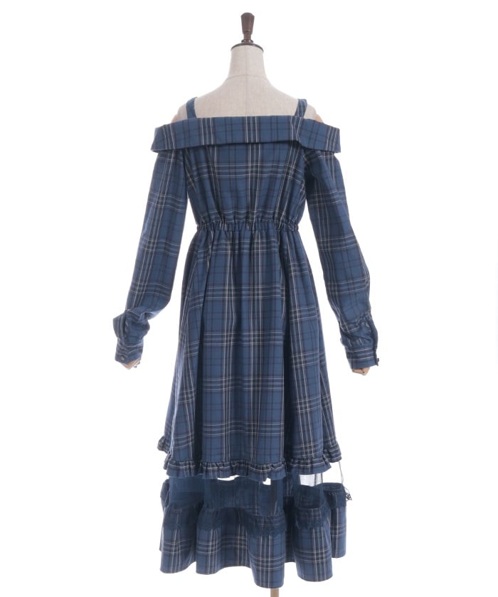 Tartan Plaid Open Shoulders Dress
