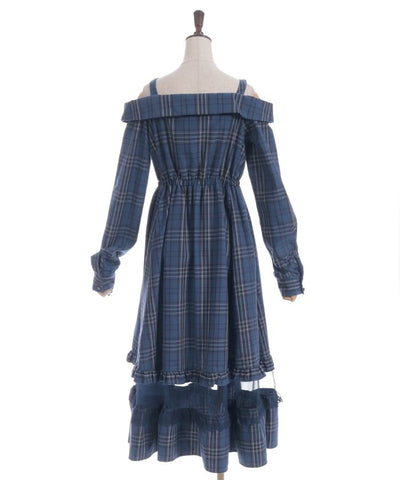 Tartan Plaid Open Shoulders Dress
