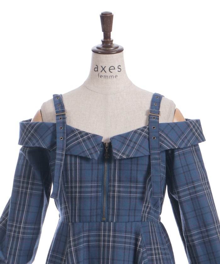 Tartan Plaid Open Shoulders Dress – axes femme from JAPAN