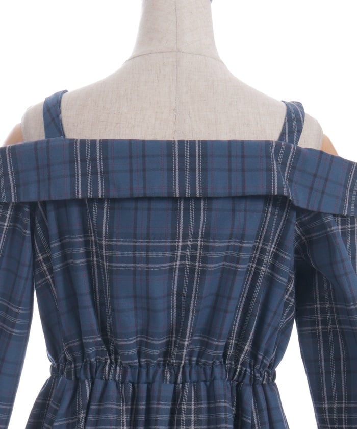 Tartan Plaid Open Shoulders Dress