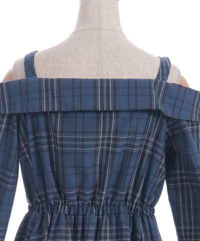 Tartan Plaid Open Shoulders Dress