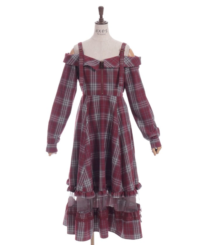 Tartan Plaid Open Shoulders Dress