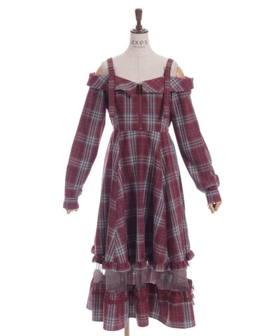 Tartan Plaid Open Shoulders Dress