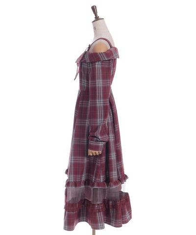 Tartan Plaid Open Shoulders Dress