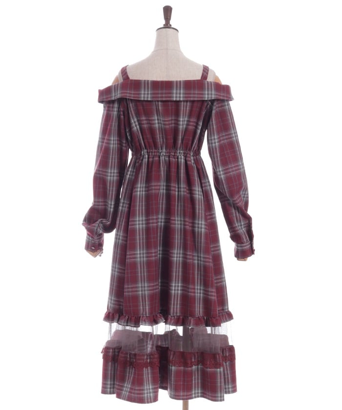 Tartan Plaid Open Shoulders Dress
