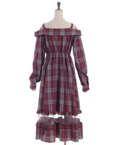 Tartan Plaid Open Shoulders Dress