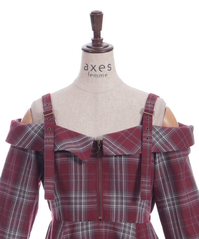 Tartan Plaid Open Shoulders Dress