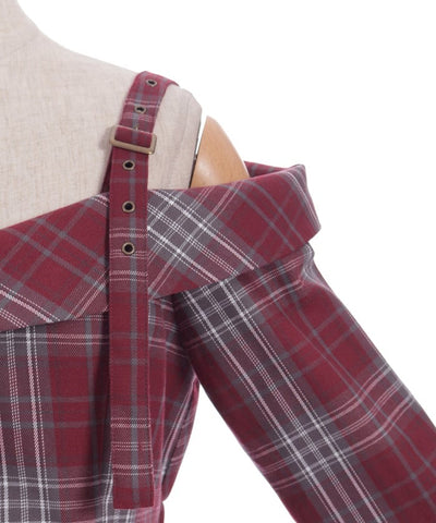 Tartan Plaid Open Shoulders Dress
