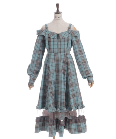 Tartan Plaid Open Shoulders Dress