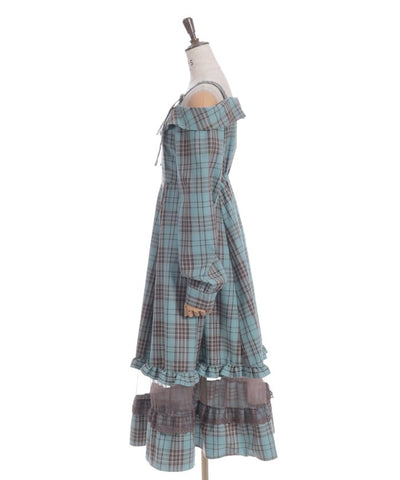 Tartan Plaid Open Shoulders Dress