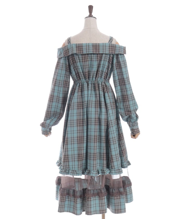 Tartan Plaid Open Shoulders Dress