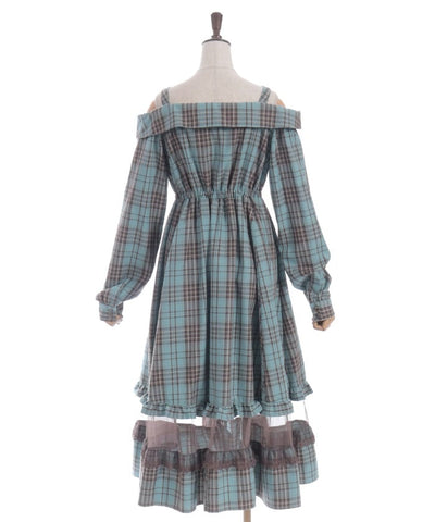 Tartan Plaid Open Shoulders Dress