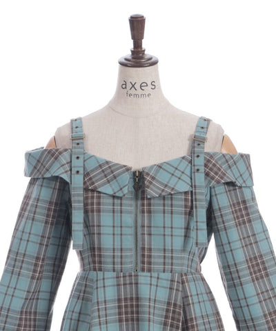 Tartan Plaid Open Shoulders Dress