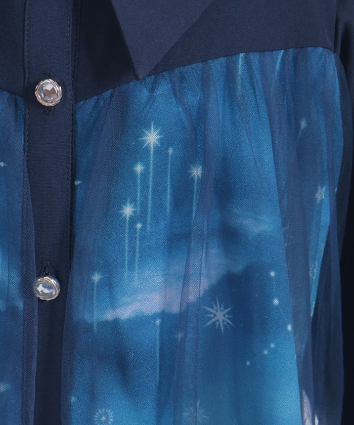 Starry Tulle Long Sleeve Dress