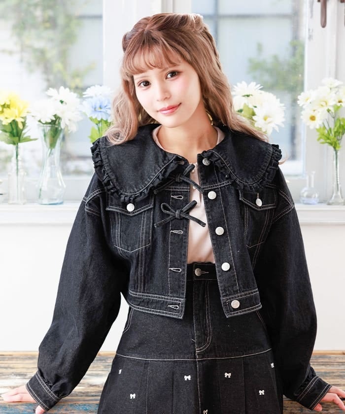Ribbon Design Denim Jacket – axes femme from JAPAN