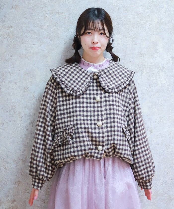 Big Collar Balloon Brushed Blouson