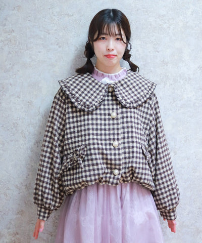 Big Collar Balloon Brushed Blouson