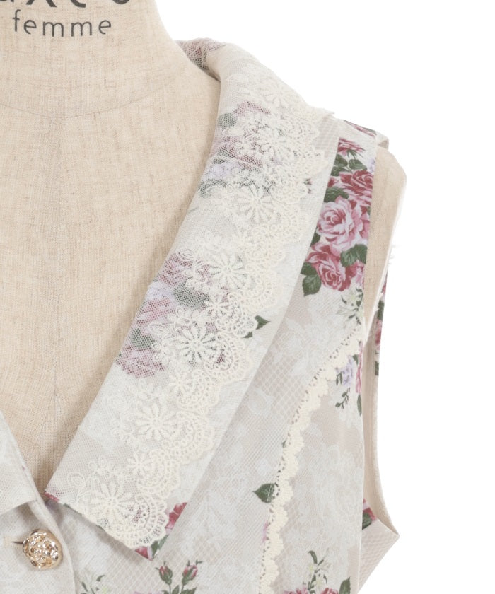 Grand Bouquet Pattern Lace Collar Vest
