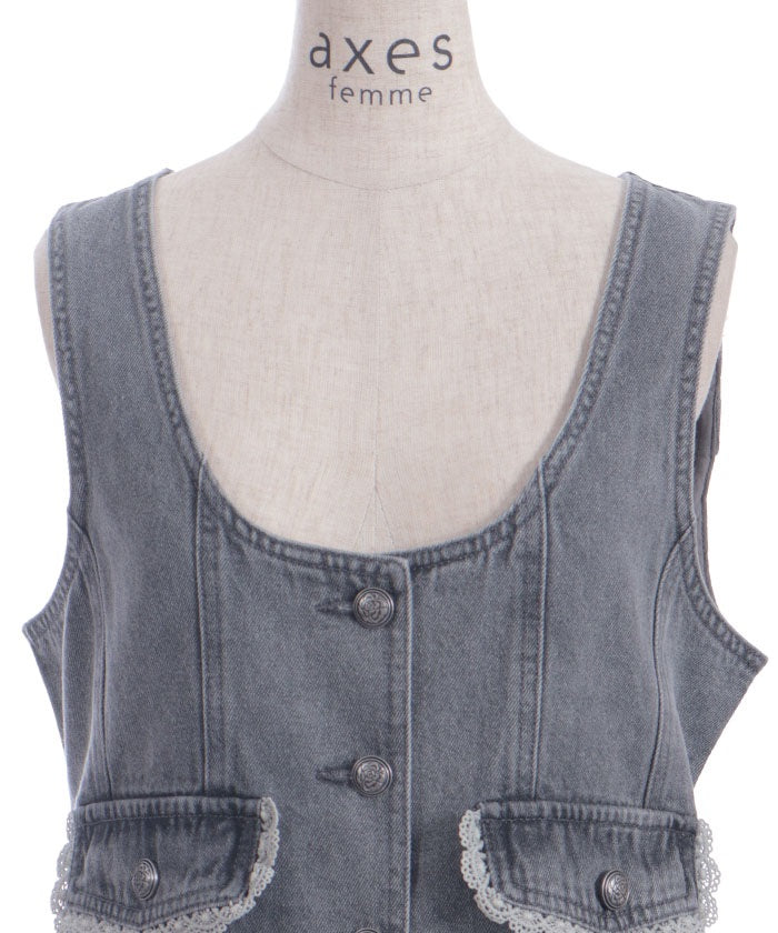 axes femme フリルデニムベスト 森ガール フェアリーグランジ Petit Frill Denim Vest – axes femme from JAPAN