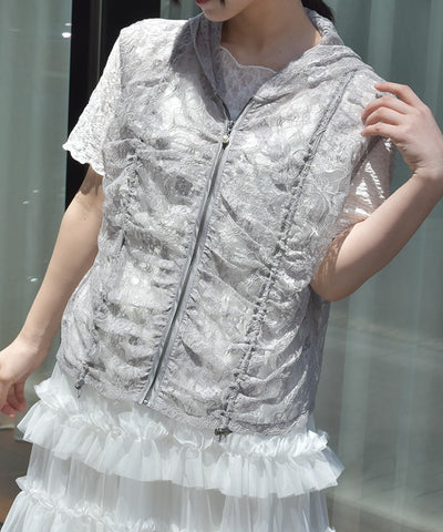 Hooded Drawstring Lace Vest