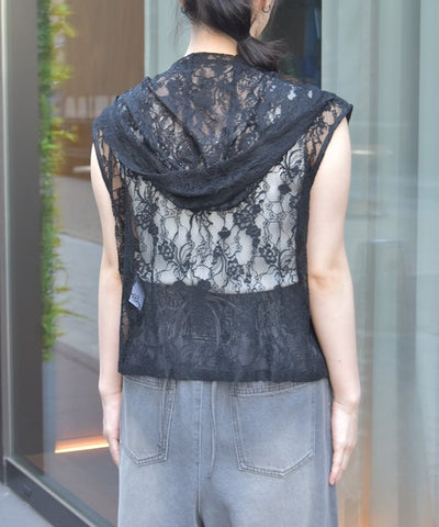 Hooded Drawstring Lace Vest
